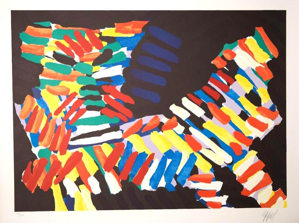 Karel Appel Signed Lithograph: Karel Appel pencil signed and and numbered lithograph circa 1974 on atelier dumas paper with blindstamps for London arts approx 24" x 32" Christiaan Karel Appel was a Dutch painter, sculptor, and poet