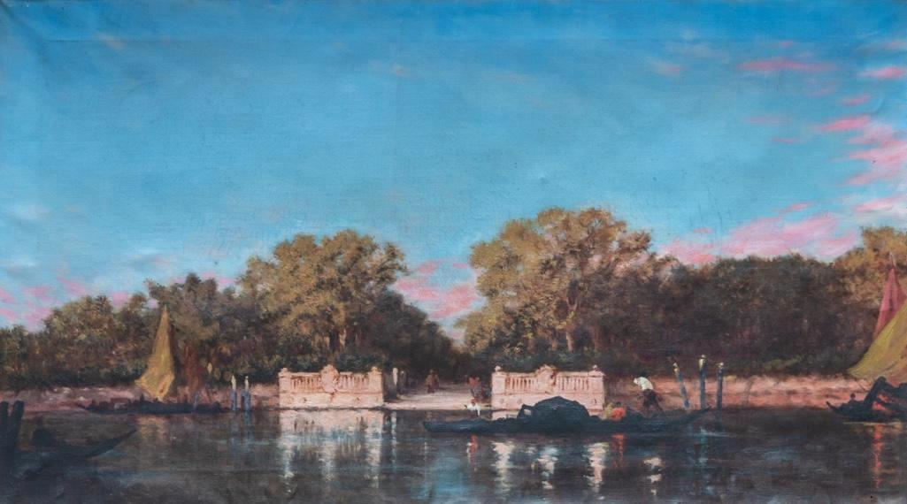 Felix Ziem 19th Century large Oil on Canvas,: Documented Felix Ziem oil on canvas, Gondole Devant Le Jardin Francais, 19th century, Unsigned. 20"H x 35"W Art, 34"H x 49"W Framed. The work is illustrated; Anne Burdin-Hellebranth, Félix Ziem 18