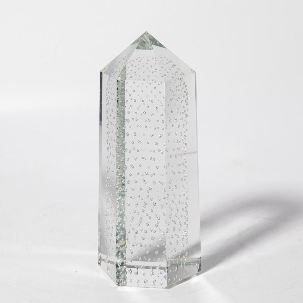 Captured Bubble Crystal Obelisk: Crystal glass captured bubble vintage Obelisk. 6.5"H x 2.5"W