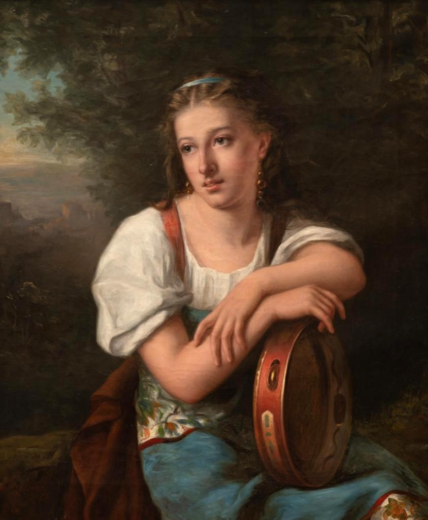 J. Percy Hayes Oil on Canvas, 1877: J. Percy Hayes Reverie, 1877 Oil painting on canvas Signed to lower left. 34.0" W x 39.0" H x 2.25" D Frame. 24.5" W x 29.5" H. Visible APPROX