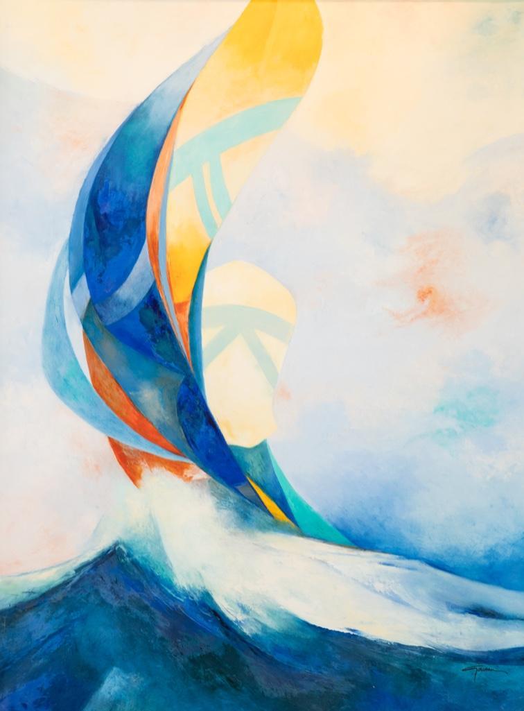 Claude Gaveau impressive Signed Oil on Canvas Sailboat: Oil on canvas, signed 'Gaveau' lower right, with label from Wally Findlay Galleries. 55"H x 42"W framed Claude Gaveau was born in France on December 5, 1940. As a child, he painted with his uncle, and