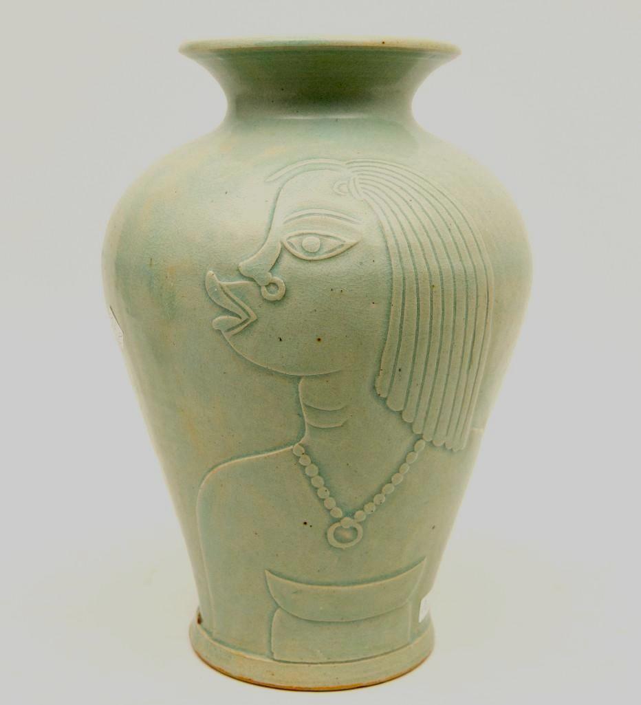 Monumental Rene Buthaud Signed Vase: Monumental Rene Buthaud signed ceramic vase circa 1935 14.5 ht x 12.5 diameter. RenÃ© Buthaud was seen as the most accomplished and important French artists of the Art Deco period, an opinion held t