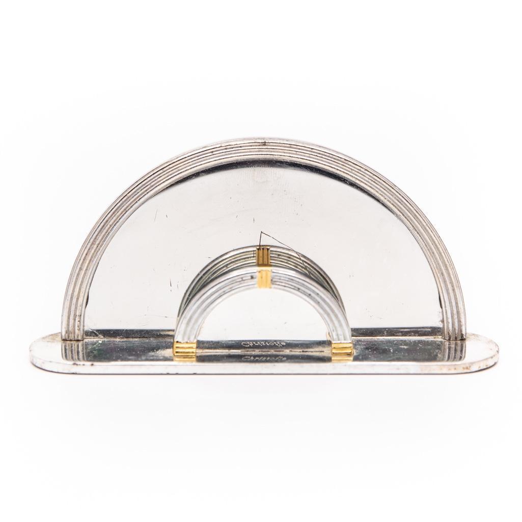 Christofle Signed Art Deco Silver Plated Letter Holder: Christofle Signed Art Deco Designed Silver Plate Gold washed letter Holder, 5"W x 1.25"D x 2.5"H