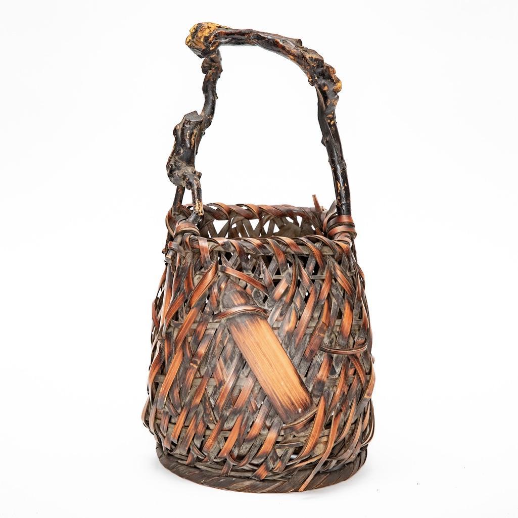 Meiji Japanese Ikebana Basket: Meiji Japanese ikebana basket. 14"H to top of handle and is approx 8"W
