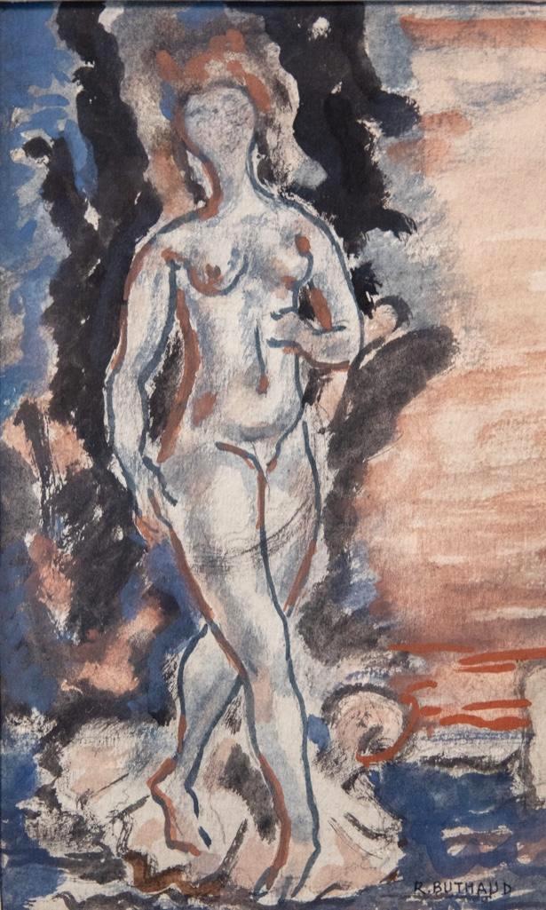 RenÃ© Buthaud Midcentury Nude Study, Signed Gouache on: Rene Buthaud mid century nude study, signed gouache on paper. Provenance: The artist, collection Michel Fortin, Paris: Collection of Stephen Engel, Florida: Literature: CruÃ¨ge, RenÃ© Buthaud. Ren