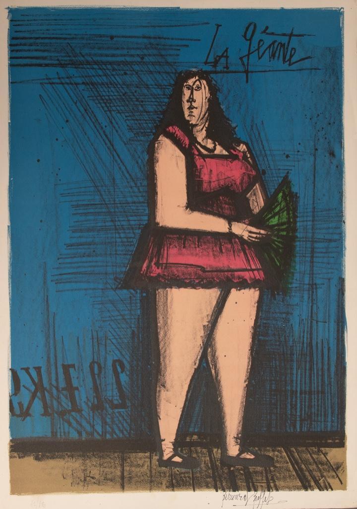 Bernard Buffet Signed Lithograph: Bernard Buffet lithograph signed in Pen and numbered in pencil out of 120. This came out of a series called "Mon Cirque" 28 3/8 x 20 1/4'' Bernard Buffet was born in Paris in 1928, spending most of hi