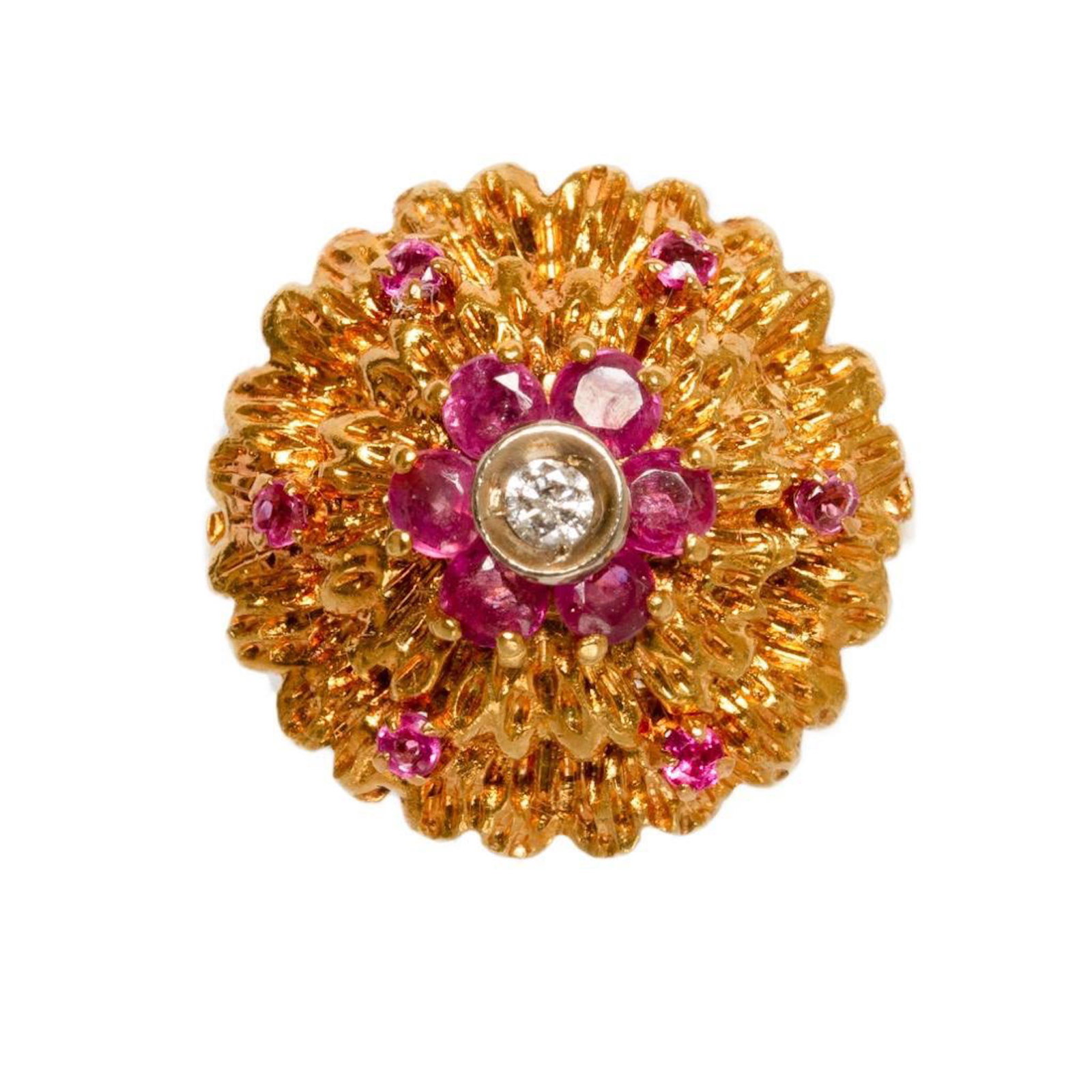 Ring, GIA 18K Gold, Diamond and Ruby Italian Ring: 18k gold diamond and ruby vintage ring Italian maker marked s 7.5 4.8dwt. This lot is accompanied by a GIA appraiser letter from an independent and well respected firm established over 75 years ago.go