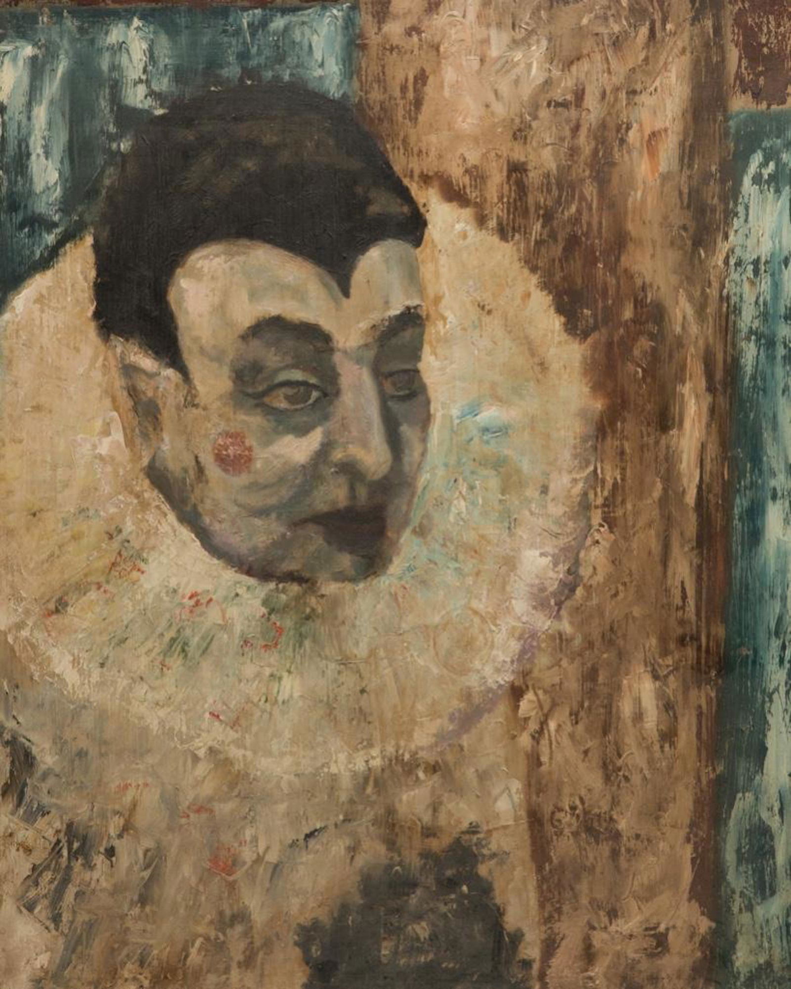 Enrico Caruso as Canio in Ruggero Leoncavallo's : Portrait of Enrico Caruso as Canio in Ruggero Leoncavallo's Pagliacci. Unsigned. Oil painting on Masonite, 25 x 20 in., framed. Condition: Surface grime.