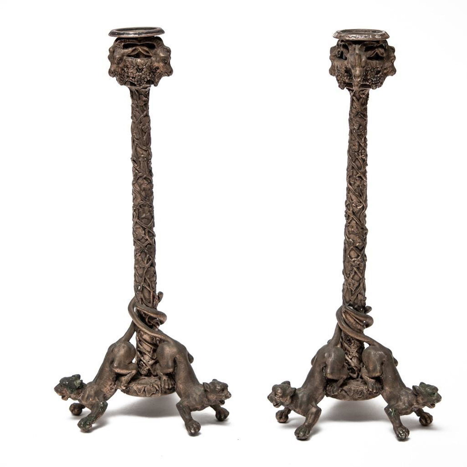 Josef Fraget pair of bronze candlesticks Circa 1880: Josef Fraget signed ornate bronze candlesticks, Marked Fraget on bottom Circa 1880. Measures 10.5"H. Good condition.