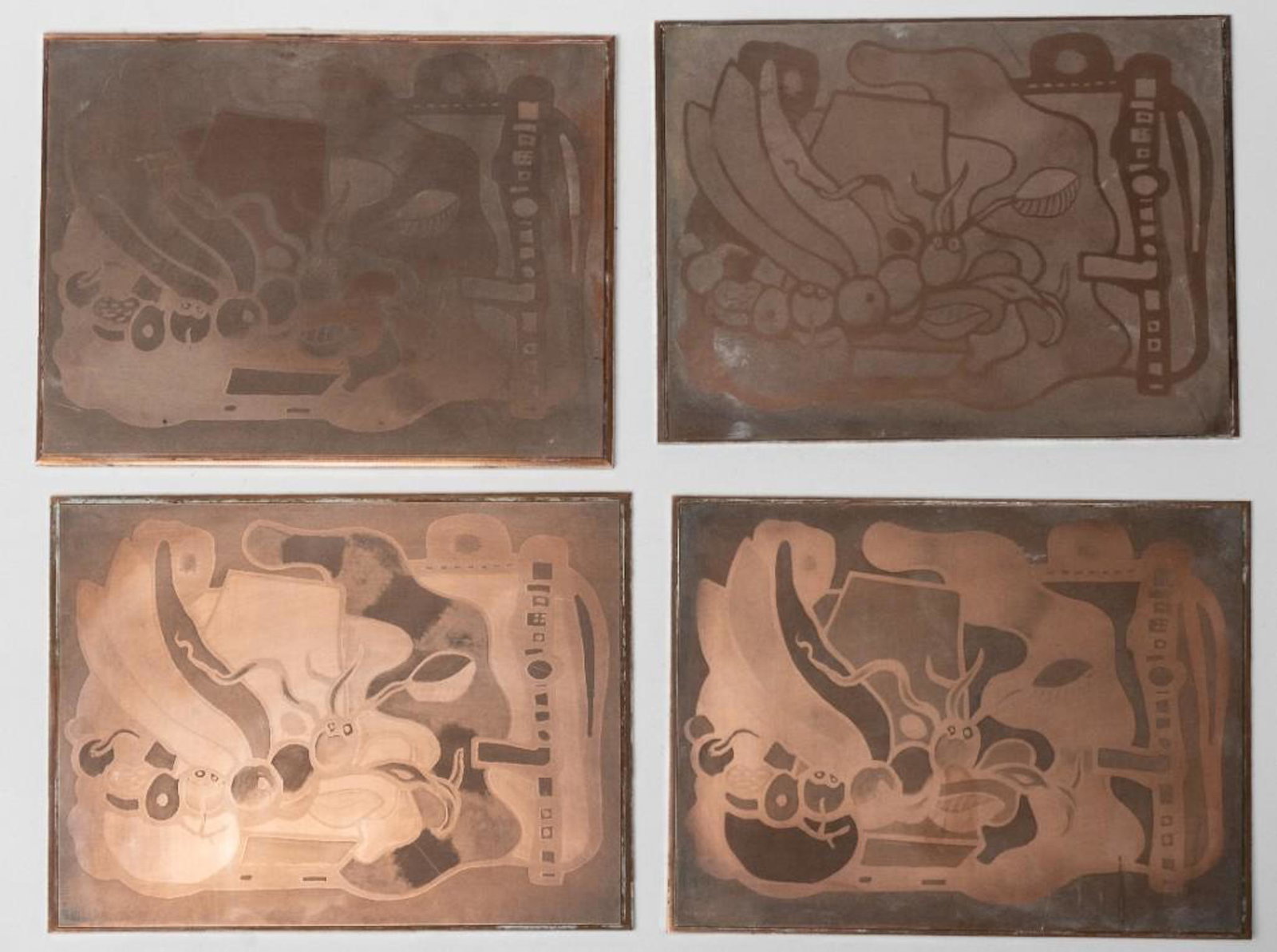 Fernand Leger, Copper Printing Plates: Fernand Leger,set of the original copper printing plates, Fernand Leger (French, 1881-1955), (4) plates, copper layer on steel or similar white metal base, blue, yellow, black and red for a screened o