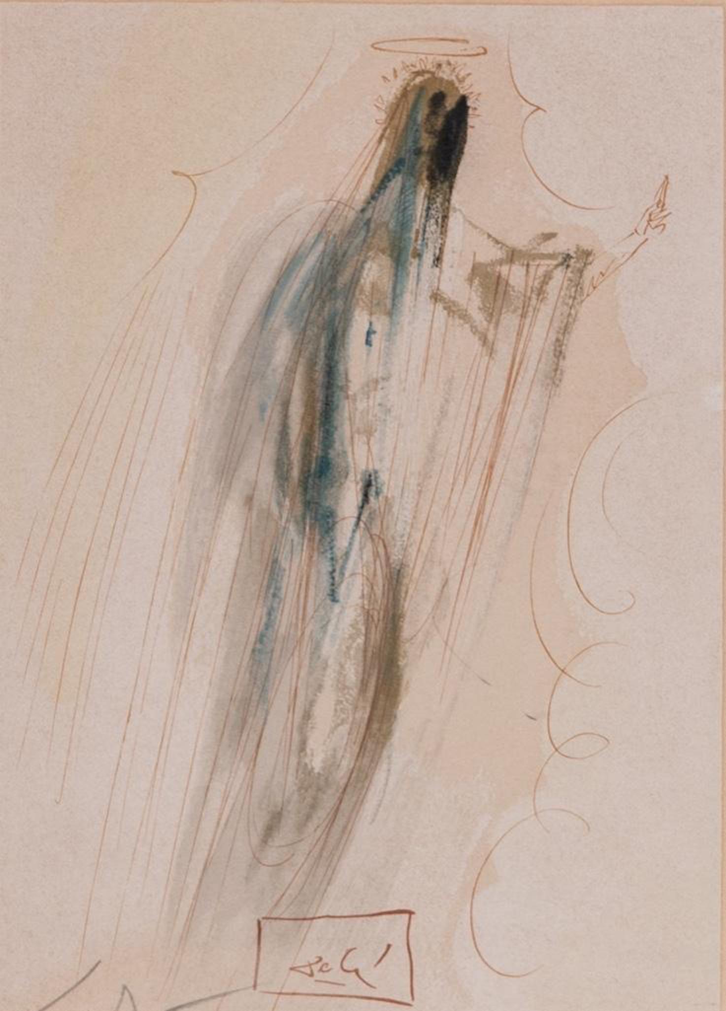 Salvador Dali Engraving on Paper: Salvador Dali, Spanish (1904 - 1989) Wood Engraving on Paper "Paradise Canto 29: The Creation of Angels, 1960" from The Divine Comedy. Hand Signed Lower Left. Measures Image measures 9-1/2" H x 7" W,