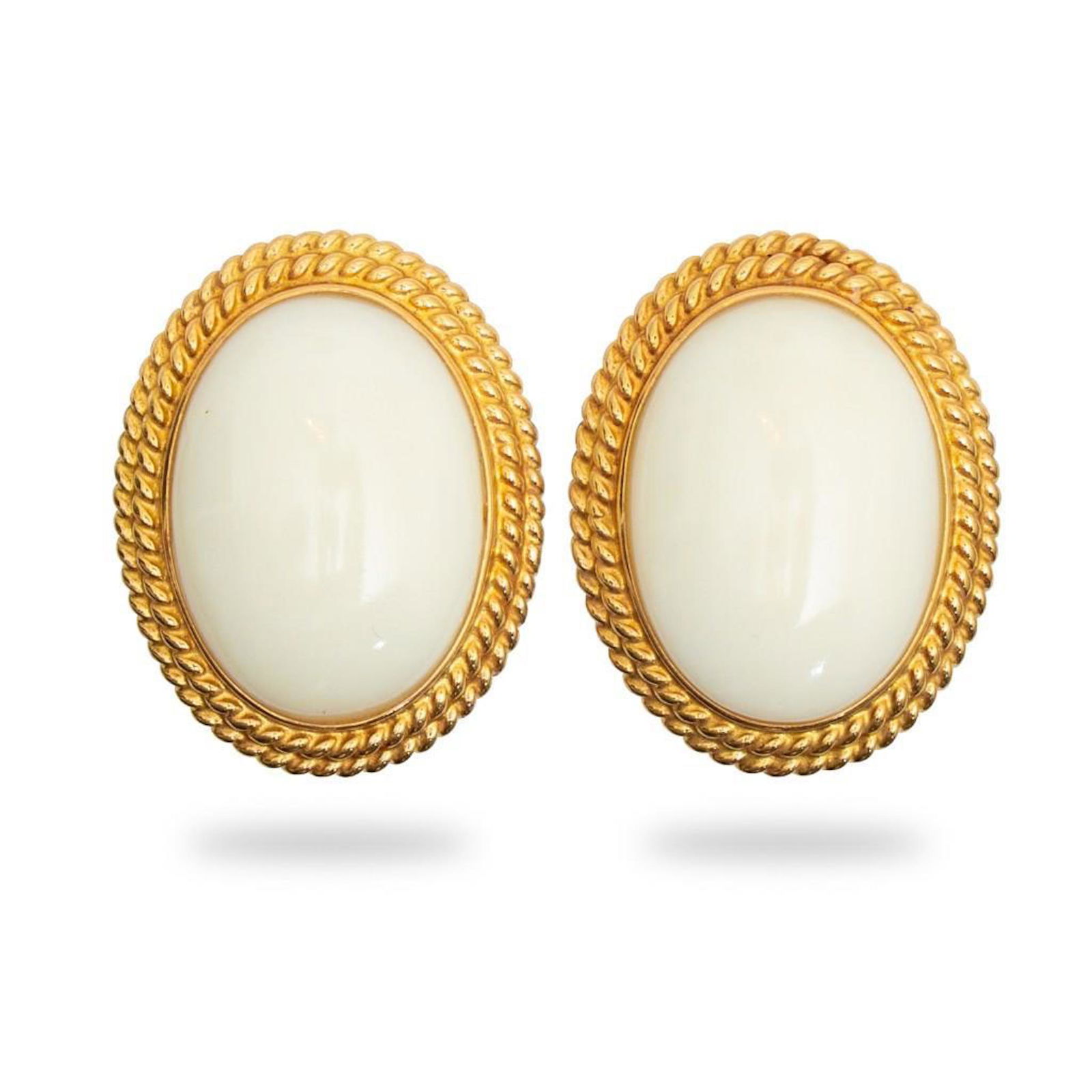 Gump's Earrings, GIA Gump's 14k gold and cabochon white: Gump's 14k gold and cabochon white coral earrings. Gump's, The earrings are marked "Gumps". Gumps was San Francisco's most famous luxury store which filed for bankruptcy and closed its Post Street sto