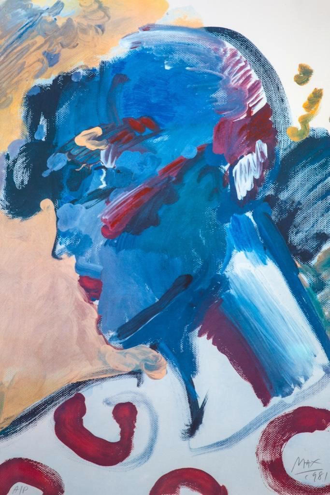 Peter Max Pencil Signed Original Artist Proof "Palm: Peter Max pencil signed original artist proof of "Palm beach Lady” dated 1981. This mixed media work on a lithographic print base was hand embellished/worked on by the artist after printing. Max