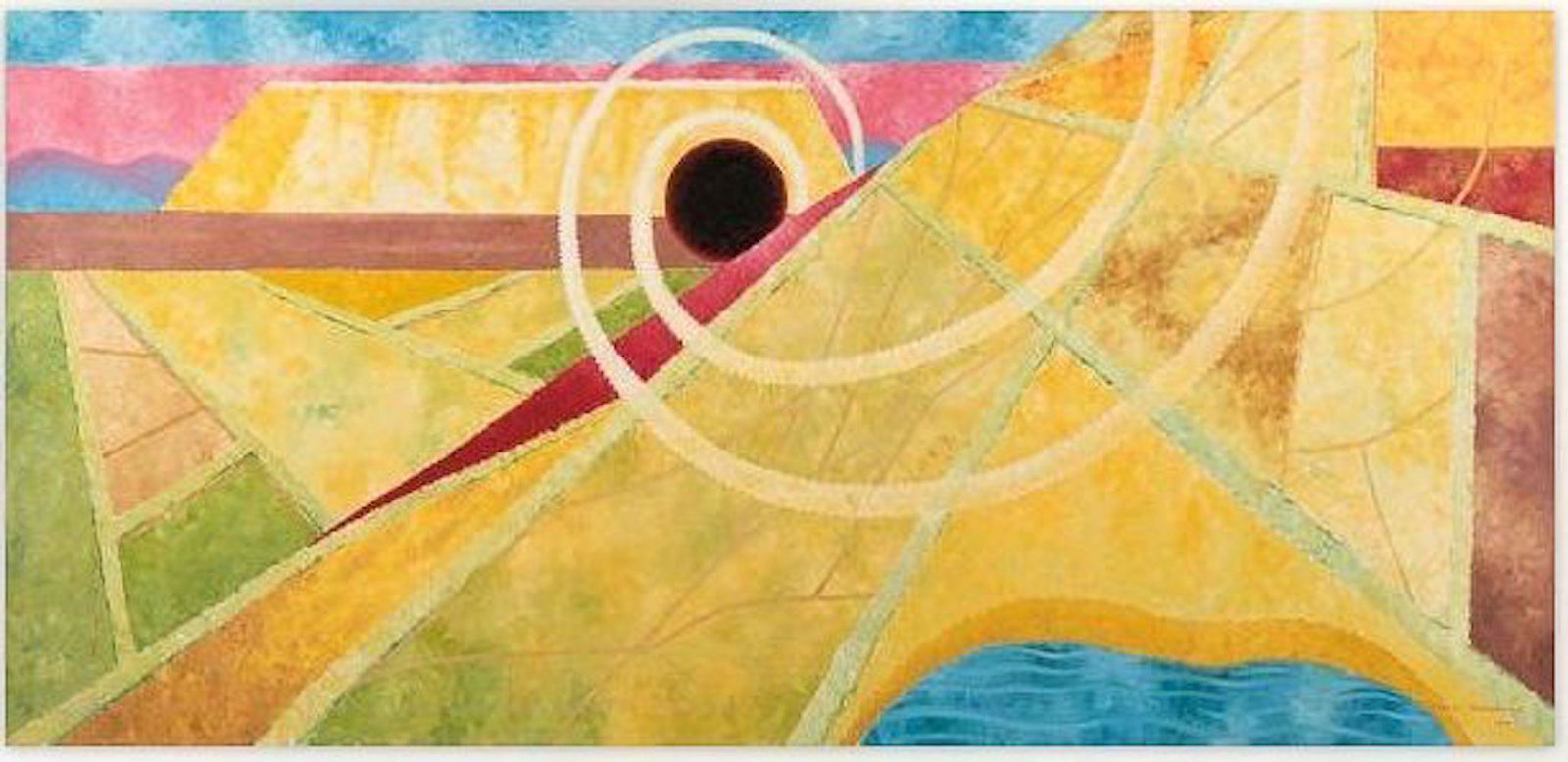 Charles Baskerville Jr. Signed o/c larget Mural: Rare Charles Baskerville Jr. Signed Mural Oil on Canvas. Signed and dated "CHARLES BASKERVILLE/1959" lower Right.Measures 60"H x 138.5"W (5'H x 11.54' W) unframed. Condition: Stretcher marks, craquelu