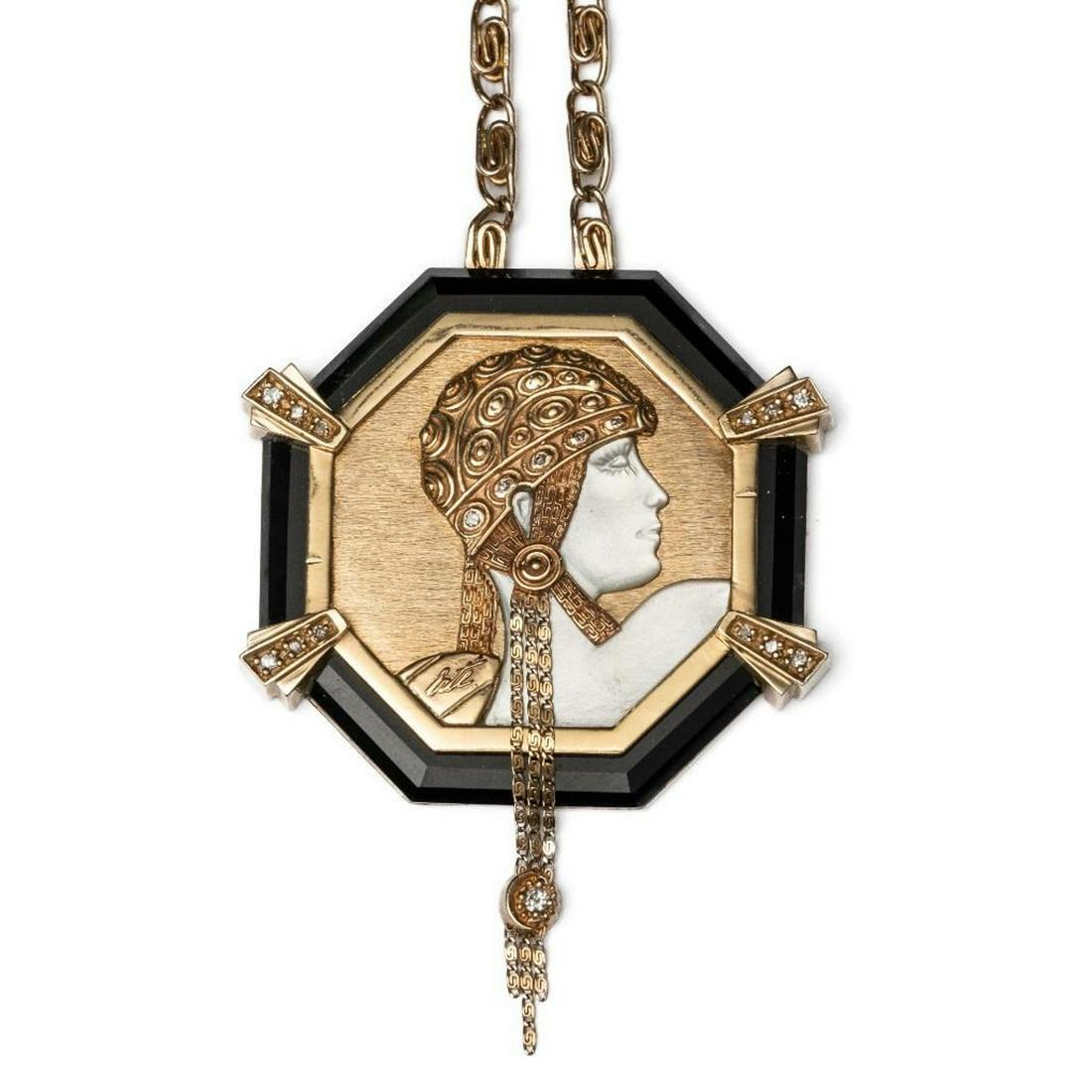 Erte 14kt Gold, Black Onyx And Mother of Pearl With 18 (1 of 5)