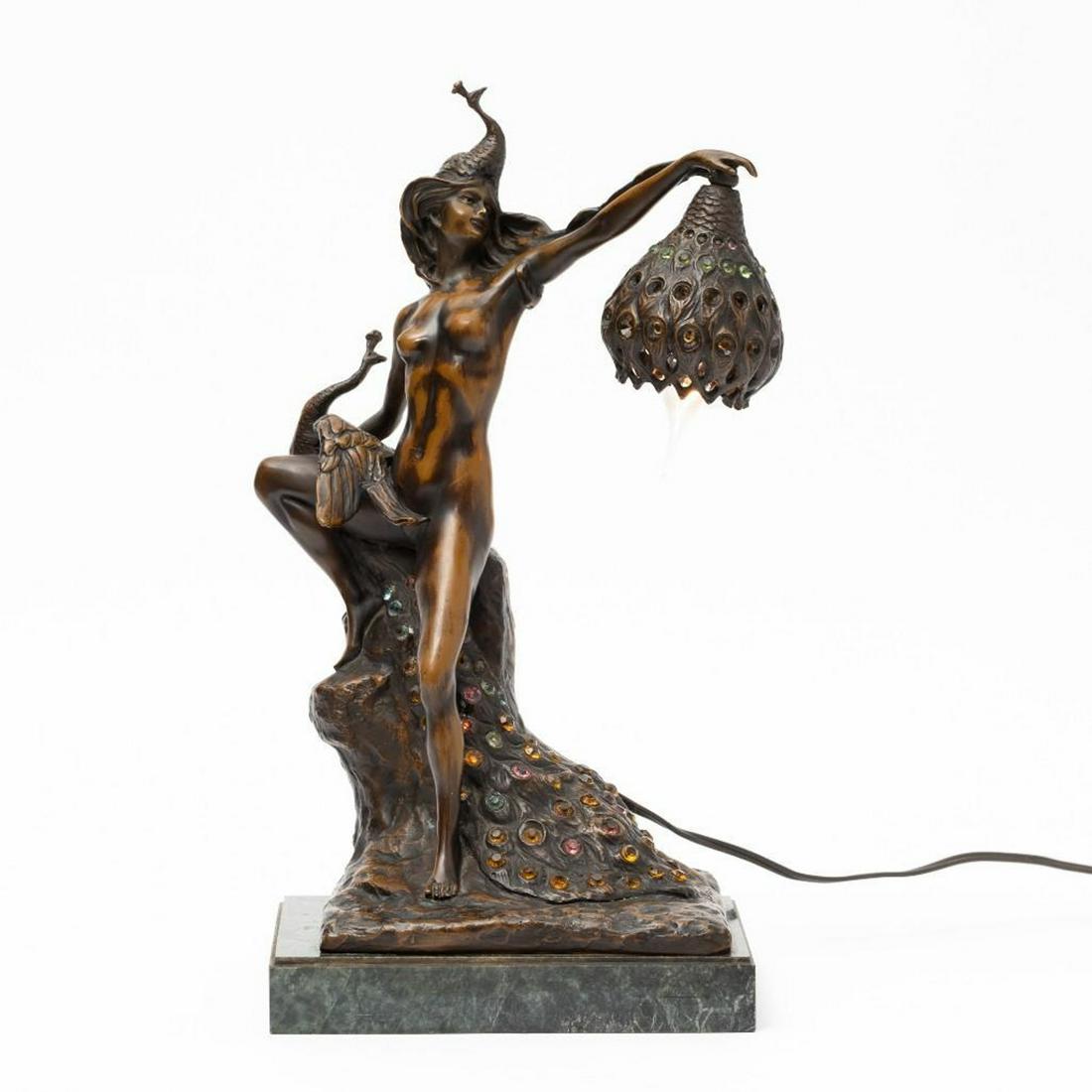 Wolfers signed Bronze jeweled lamp, (1 of 11)
