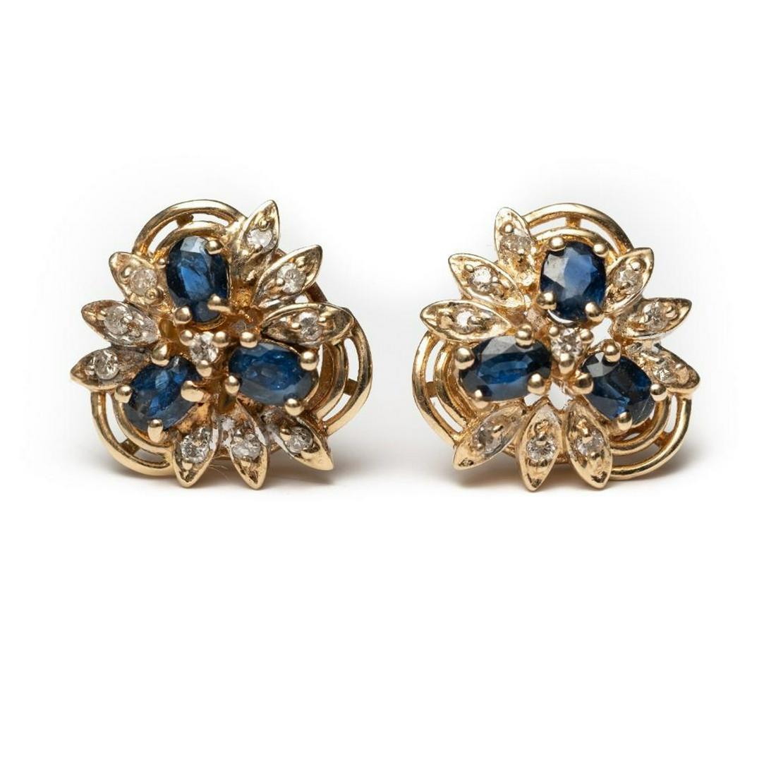 Earrings, 14K Sapphire and diamond cluster earrings (1 of 6)