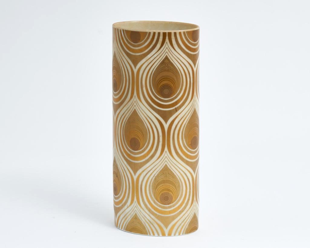 Rosenthal Studio Line Peacock Feather Porcelain Vase: 20th Century Rosenthal Studio Line marked art nouveau/modernist-style peacock feather design vase. Marked on base. Dimensions: 11" high x 4 7/8" wide x 3 3/4" wide. Condition: Very good. No chips, bre