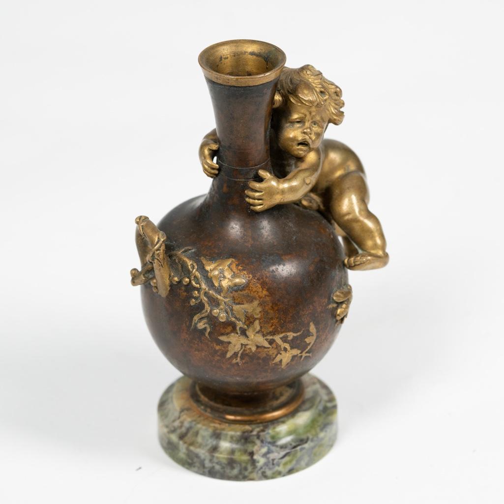 Auguste Moreau (French, 1826-1919). Antique Cabinet Bronze Sculpture of a Putto/ Vase (1 of 6)