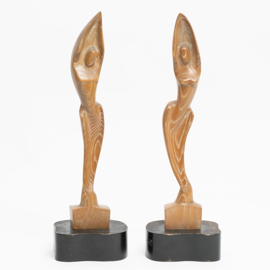 Pair of Mid-Century Modern Yasha Heifetz Cerused Oak Figural Table Lamp Bases (1 of 9)