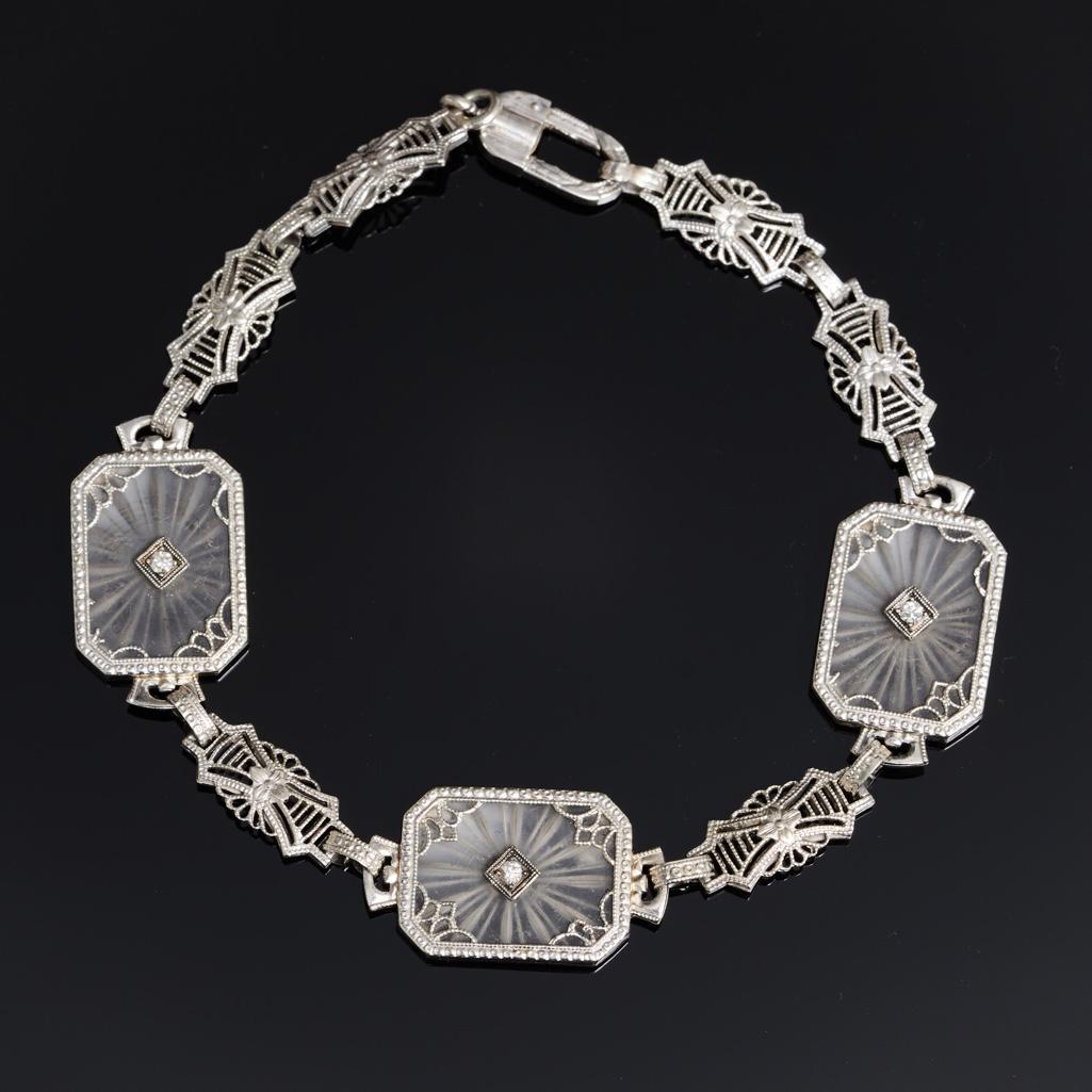 14k white gold, crystal and diamond bracelet, 1930s (1 of 4)