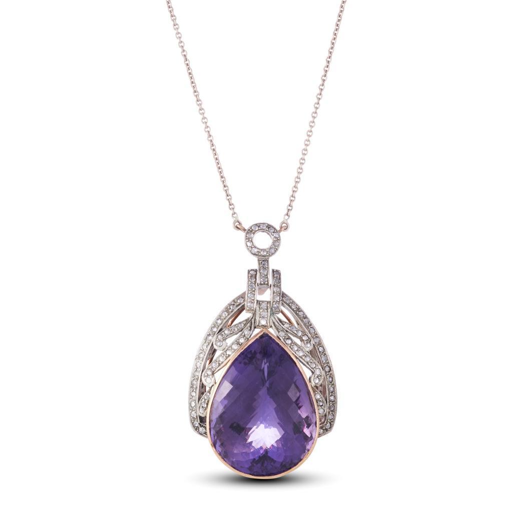 Impressive  65 carat Amethyst and Rose Cut Diamond 18K pendent Necklace (1 of 8)