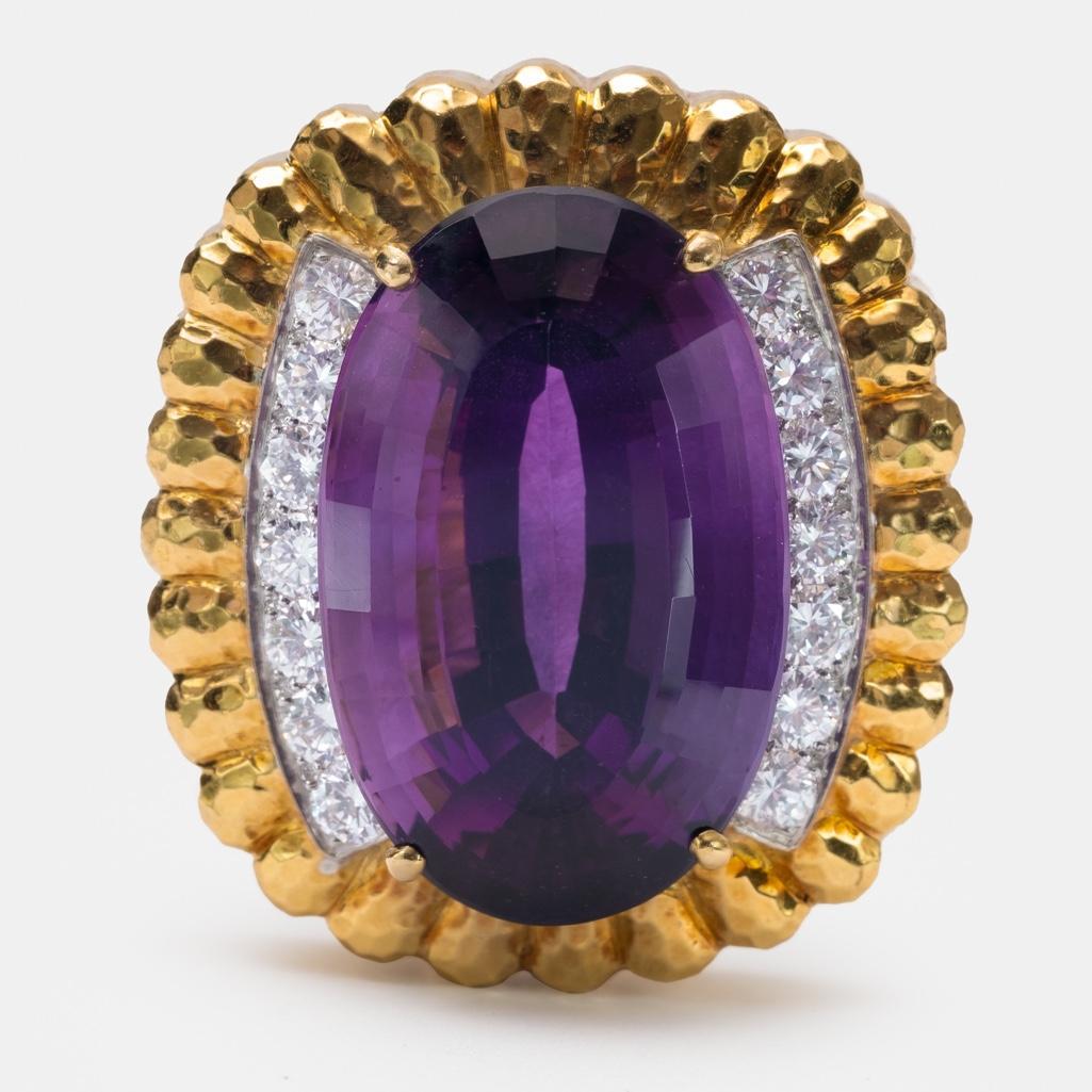 David Webb 18K Platinum, Amethyst and Diamond Brooch (1 of 11)