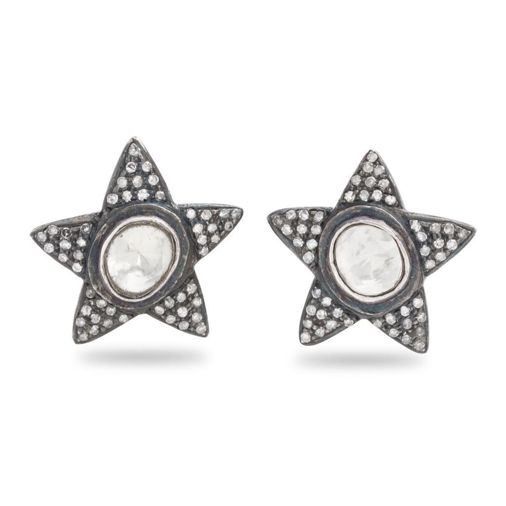 19th Century 18k gold rose cut diamond earrings (1 of 6)