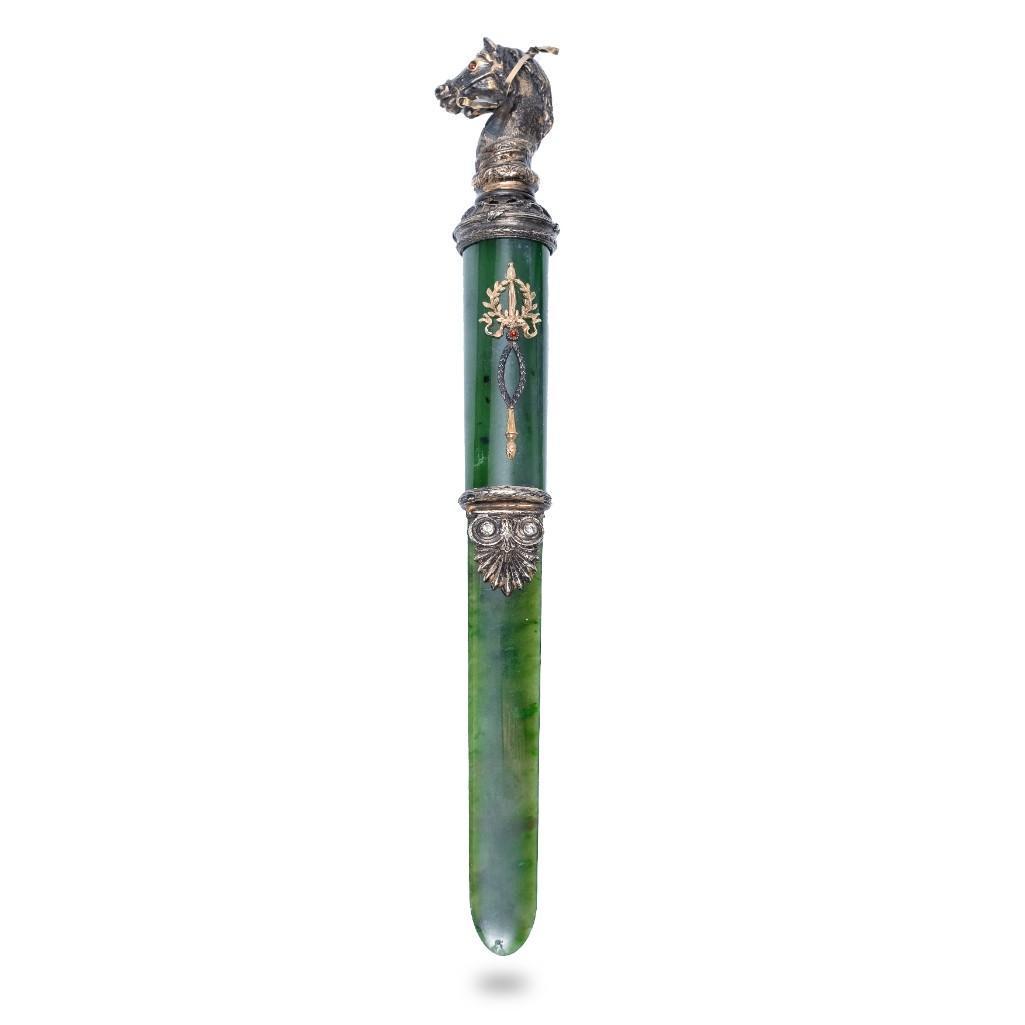 Faberge Antique Horse Head Letter Opener Silver Gold Nephrite (1 of 8)