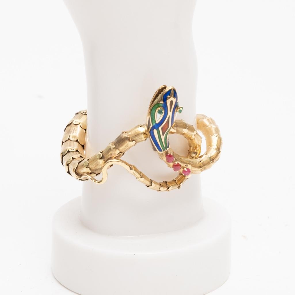 Gold, Enamel, and Gem-Set Antique Snake Bracelet (1 of 6)