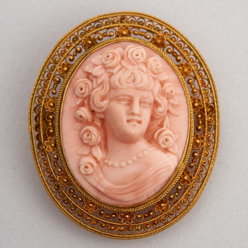 Fine Antique 18k Gold and Coral Cameo Pendant/Brooch (1 of 4)