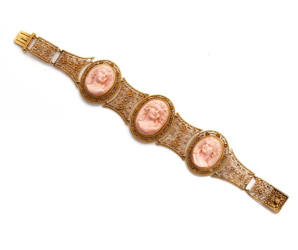 Fine Antique 18k Gold and Coral Cameo Bracelet (1 of 8)