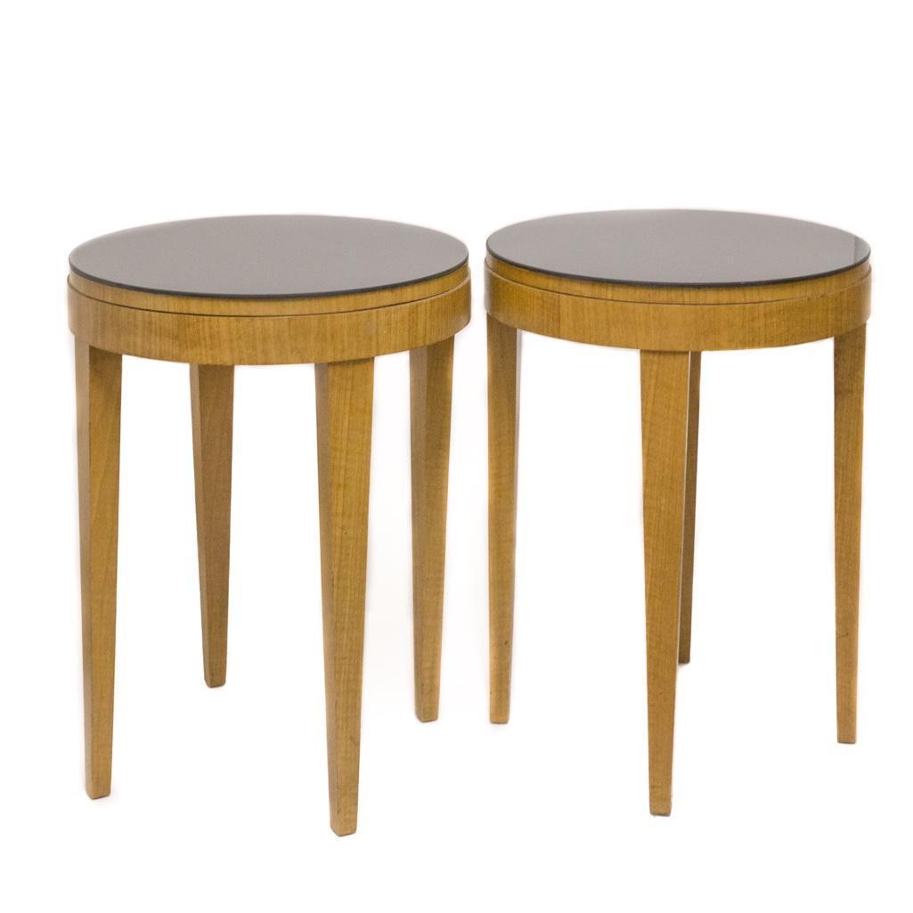 Pair of MCM-Style Round End Tables with Black Glass Tops (1 of 12)