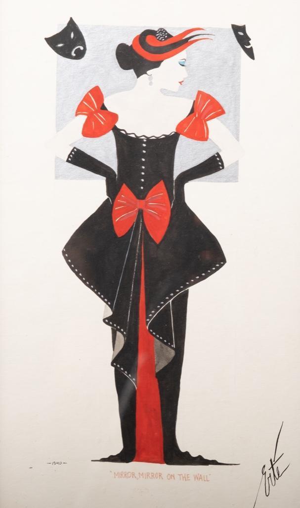 Signed Erte, 'Mirror Mirror on the Wall'. Gouache, Watercolor & Ink on Paper, circa 1940 (1 of 7)