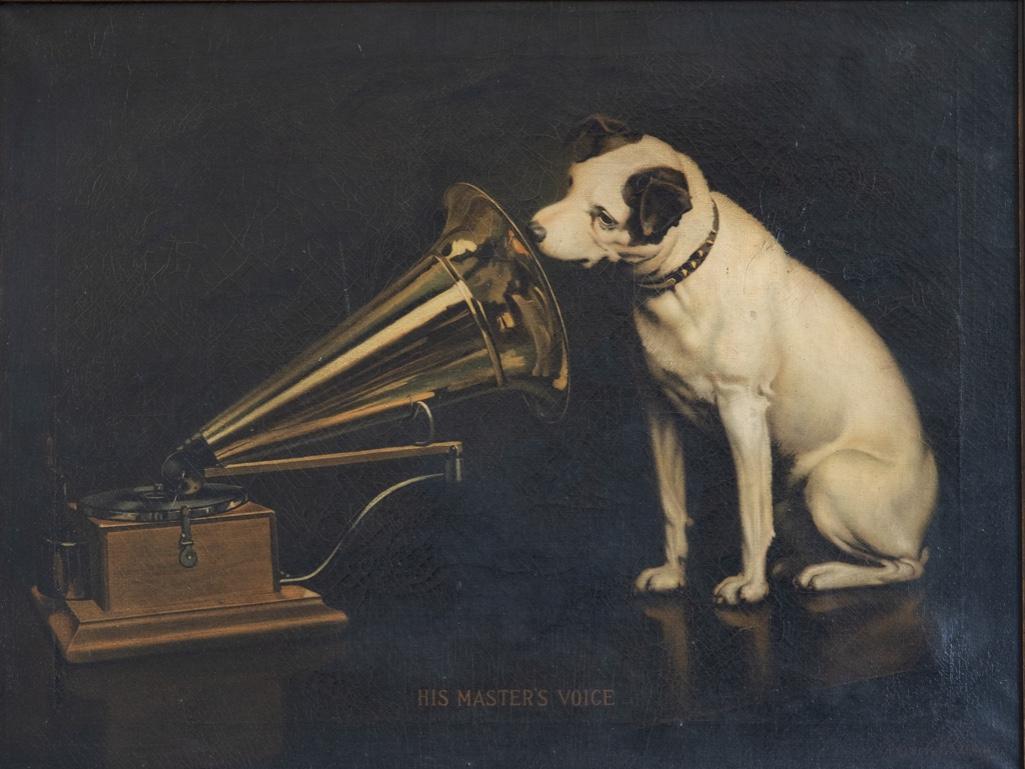 Francis James Barraud (English, 1856-1924). 'His Masters Voice'. Lithograph on Canvas (1 of 8)