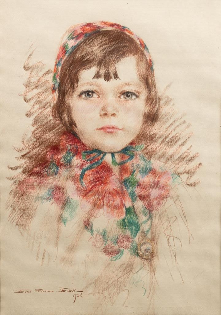 Signed Edna Frances Edell (Candler), 'Drawing of a Young Girl'. Colored Pencil & Chalk on Paper: Signed Edna Frances Edell (Candler), 'Drawing of a Young Girl'. Colored Pencil & Chalk on Paper, circa 1926Signed Edna Frances Edell Candler (American, 1891 -1954). 'Drawing of a Young Girl'. Colored