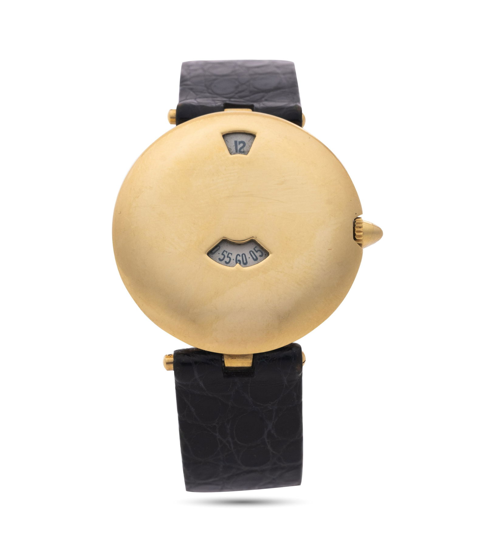 Elegant 18K Yellow Gold Chaumet Stylish Jump Hour Wristwatch: Elegant 18K Yellow Gold Chaumet Stylish Jump Hour WristwatchThe Chaumet Jump Hour Quartz wristwatch is a luxurious timepiece made of 18 karat yellow gold. The model number is 11A â€“ 344, and the