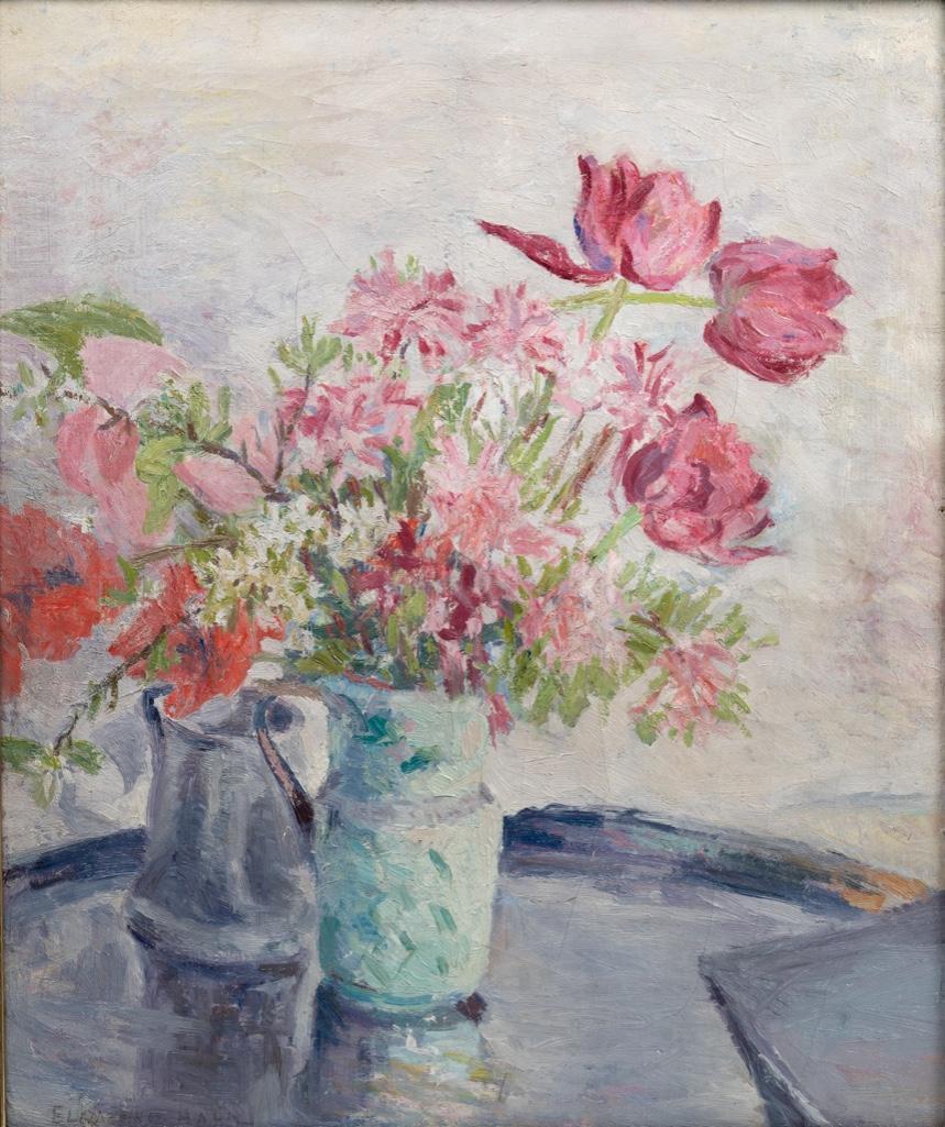 Signed American Impressionist Still-Life Painting, 'Flowers in a Vase': Signed Eleanor Hahn American Impressionist Still-Life Painting, 'Flowers in a Vase' Signed oil on canvas, 'Flowers in a Vase'. Lightly signed, lower left. A nicely executed impressionist style work. S