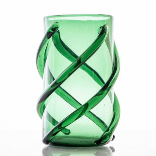 Vintage Mid Century Modern Murano Art Glass Vase: Murano Vintage Mid Century Modern Art Glass VaseHand-Blown Mid-Century Murano Green Art Glass Vase with Vintage Charm - No Visible Signature Found. This vase was crafted in the mid-1900s using Murano