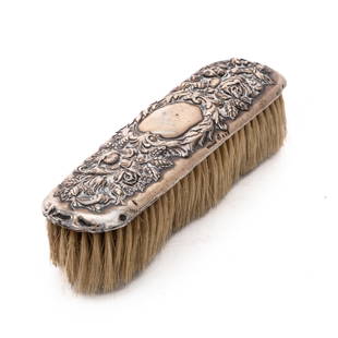 Antique 6.5" Sterling Silver Natural Bristle Brush, Marked: Antique 6.5" Sterling Silver Natural Bristle Brush, Marked Antique 6.5-Inch Sterling Silver Brush with Natural Bristles. This elegant brush is crafted from sterling silver and features natural