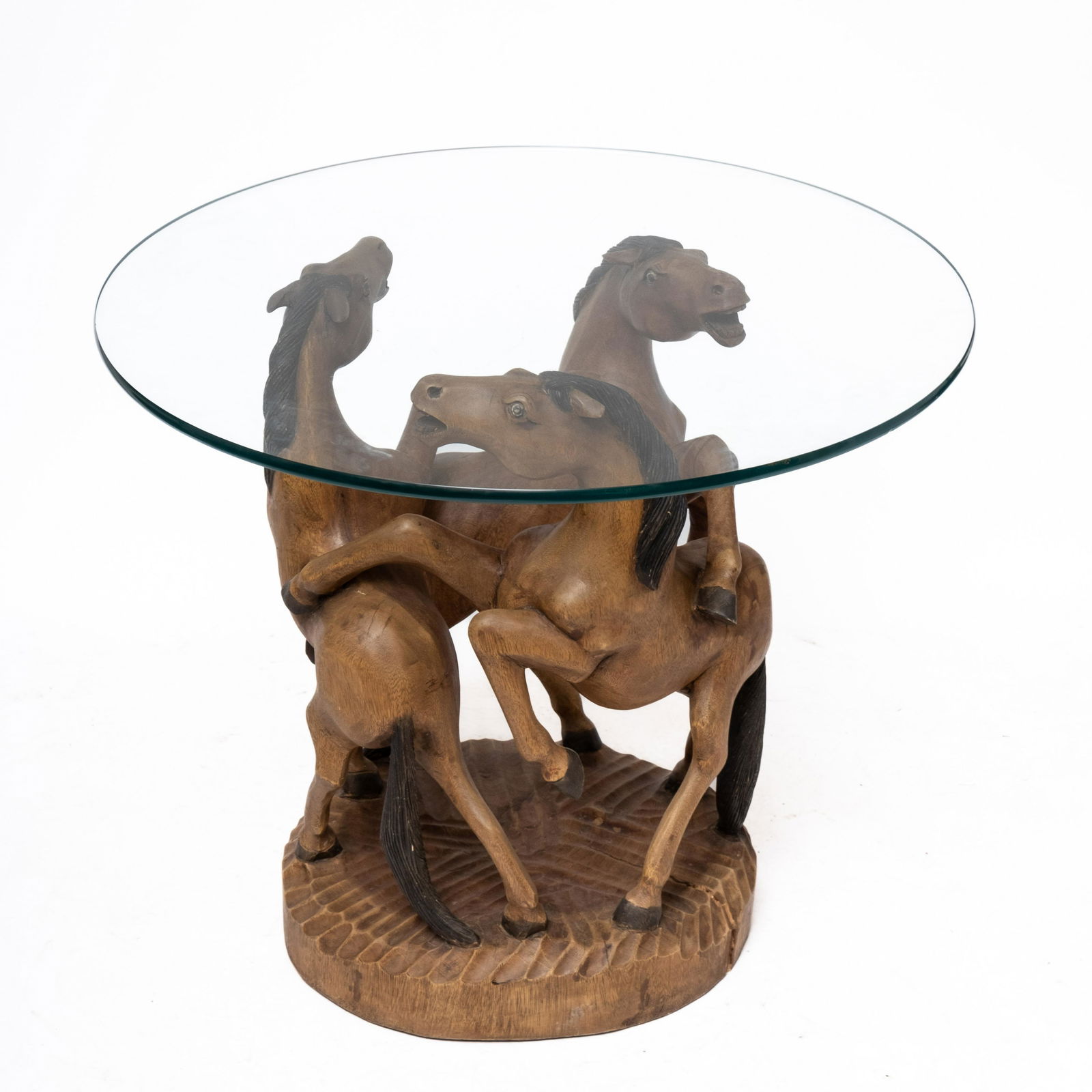 Hand Carved Horse Wooden Table with Glass Top (1 of 11)