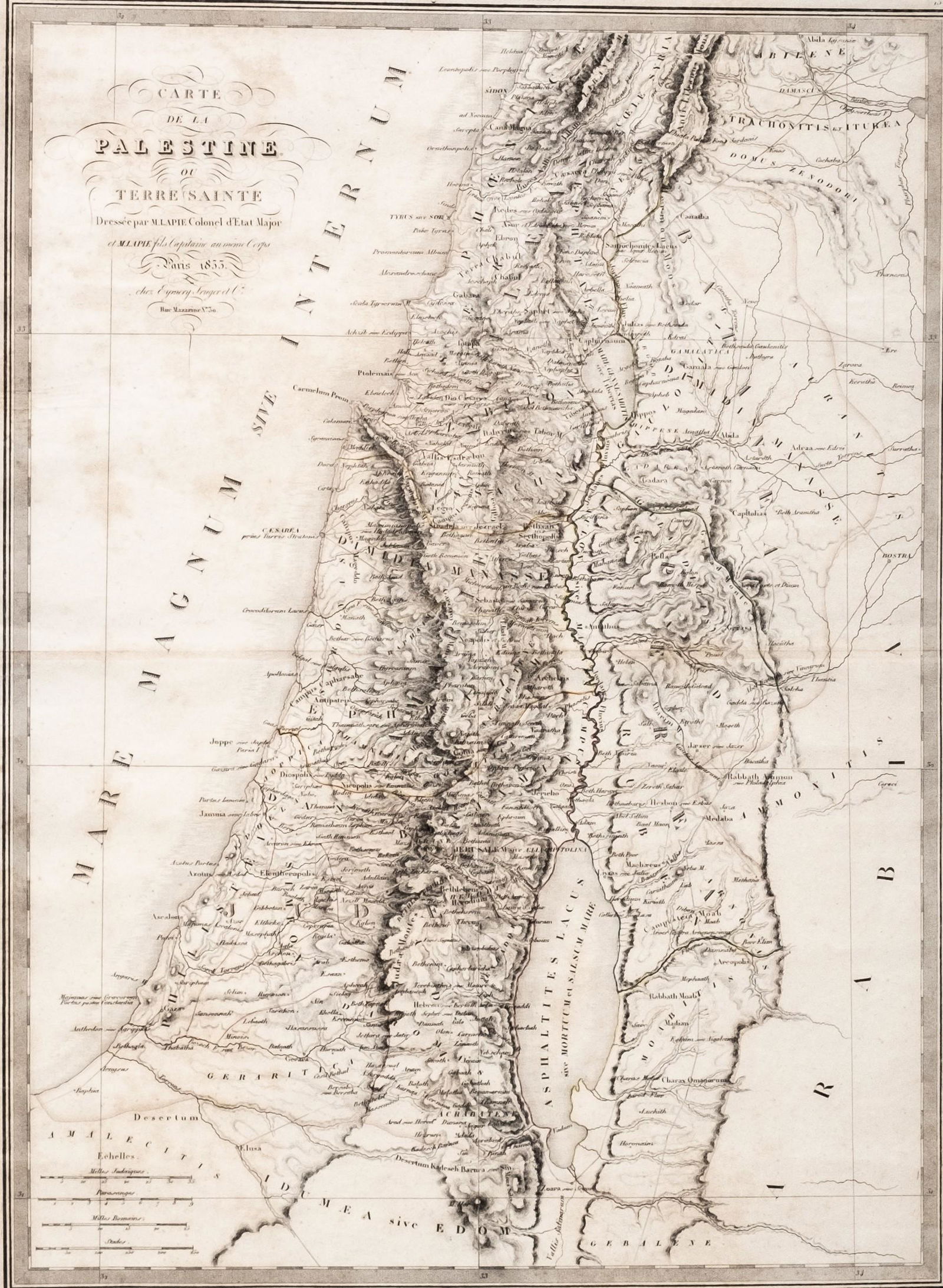 Antique Map of Holy Land Palestine Map, Israel Twelve Tribes Jerusalem 1833 Lapie Large Folio Map (1 of 11)