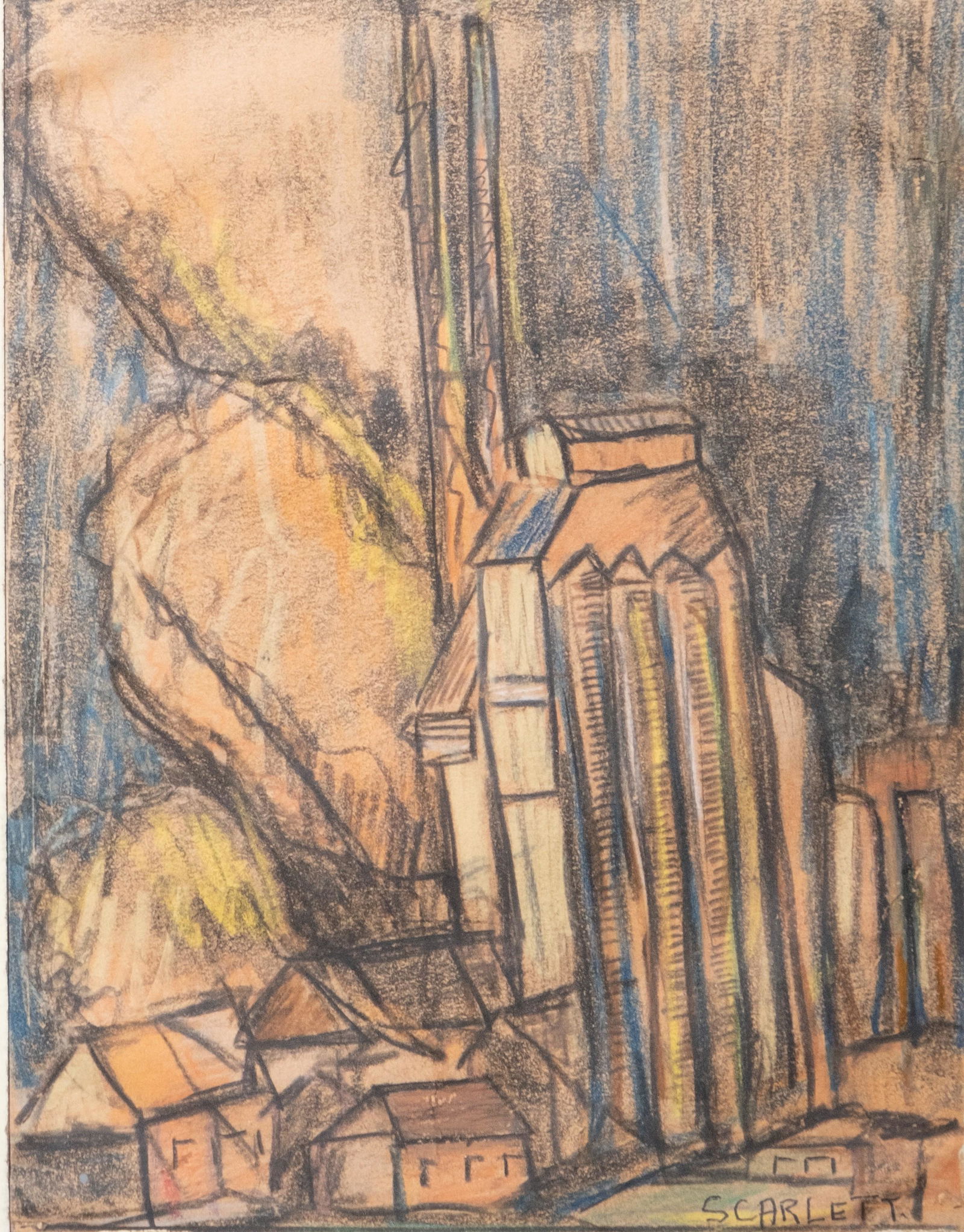 Signed Scarlett Untitled Mixed Media Painting Circa 1920 (1 of 7)