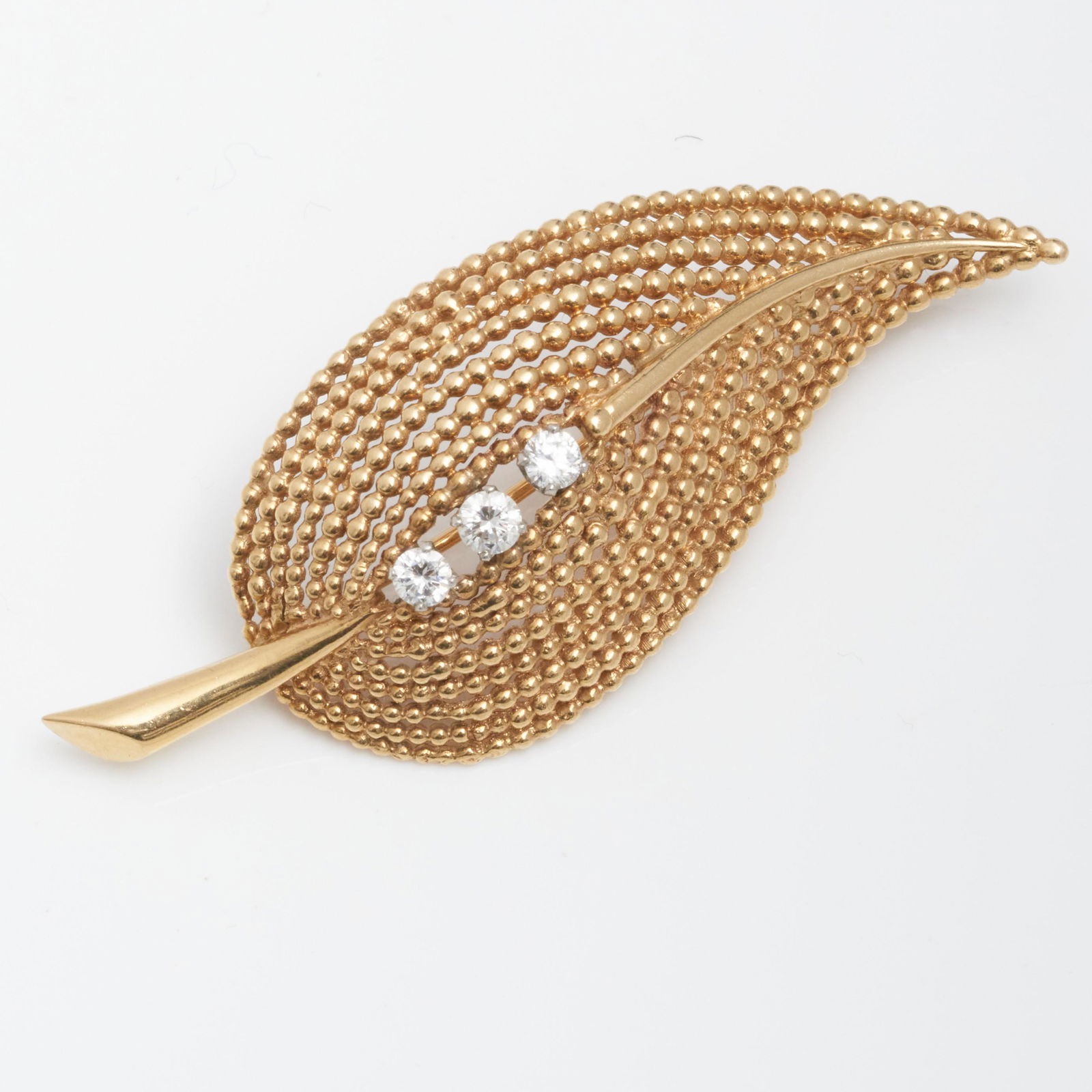 Tiffany and Co AUTHENTIC Signed 14k Gold and Diamond Leaf Brooch (1 of 5)