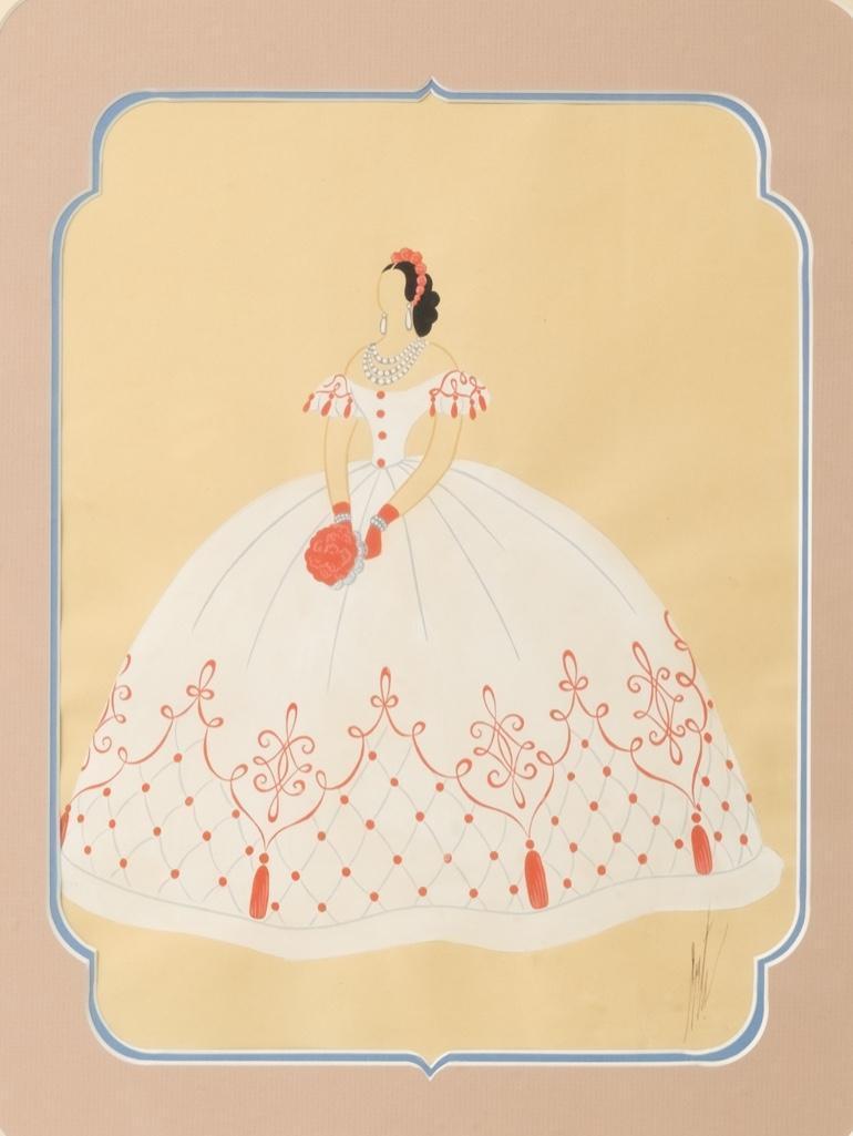 Signed Erte, Costume Design. Gouache on Paper, circa 1930's (1 of 8)
