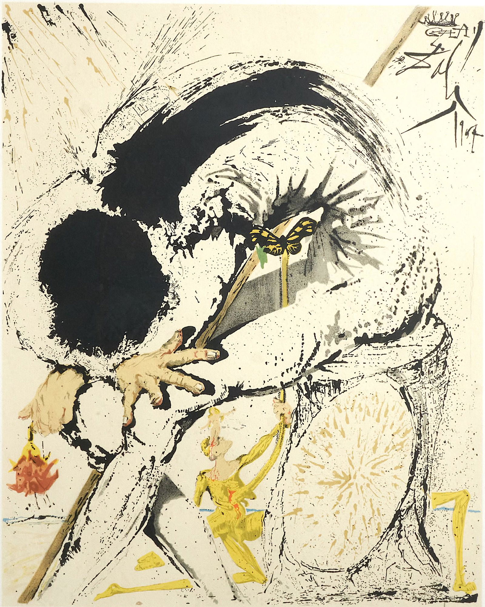 Signed Salvador Dali, 'Don Quixote Overwhelmed'. Editioned Etching/Lithograph (1 of 14)