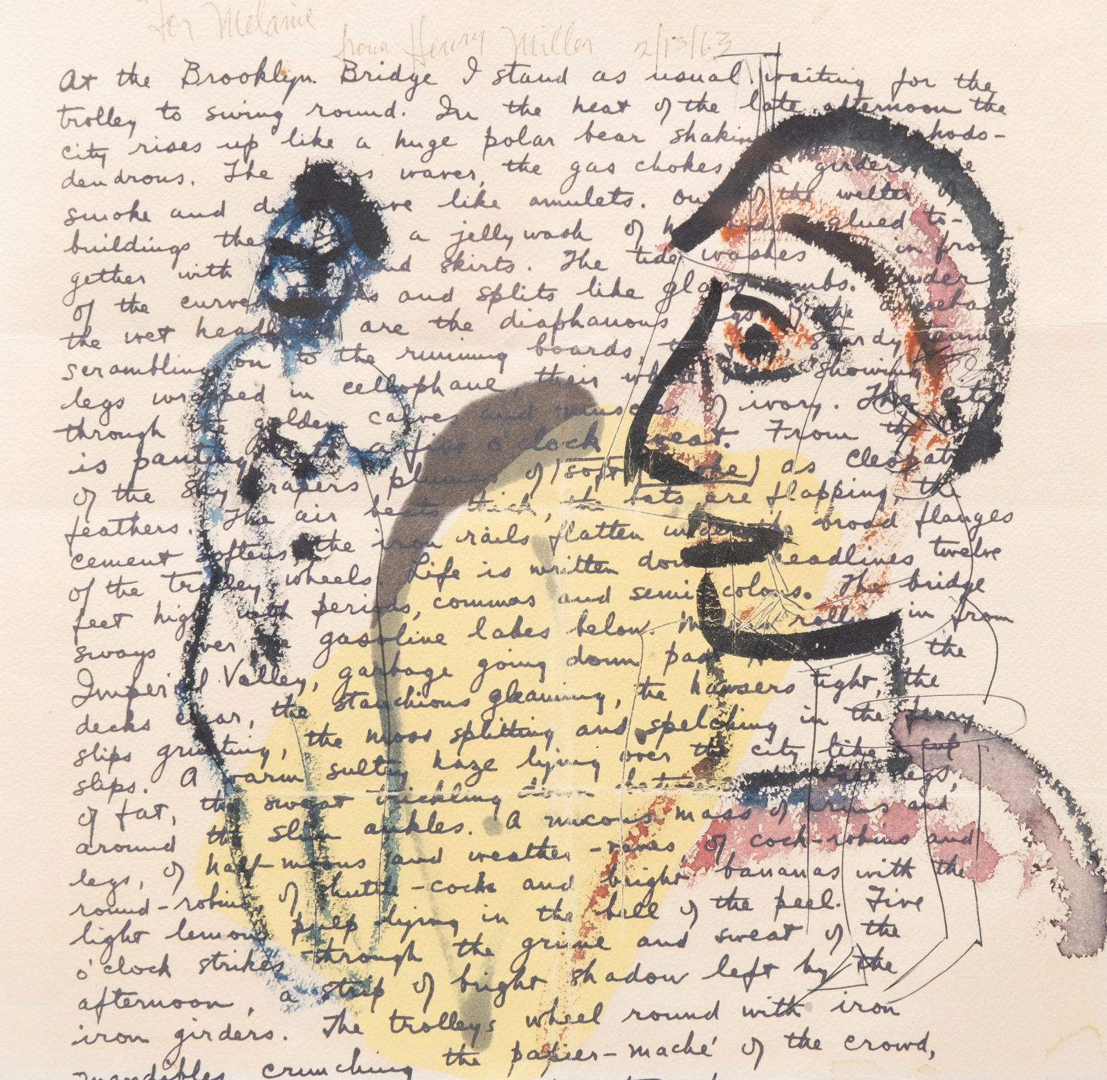 Signed Henry Miller Original writings and watercolor Painting 12" x 12" x 1" (1 of 11)