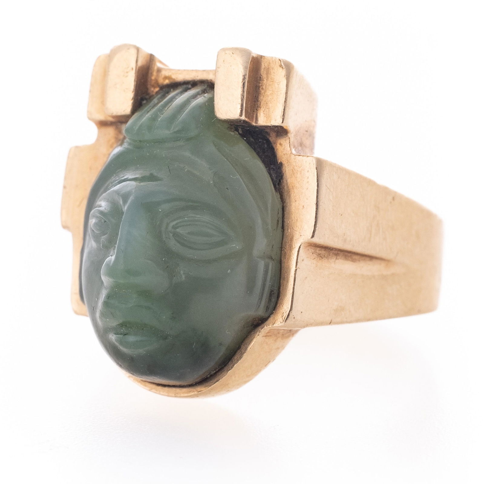 Vintage Handmade Mexican Taxco Virgilio 14k Gold Carved Jade Ring (1 of 6)