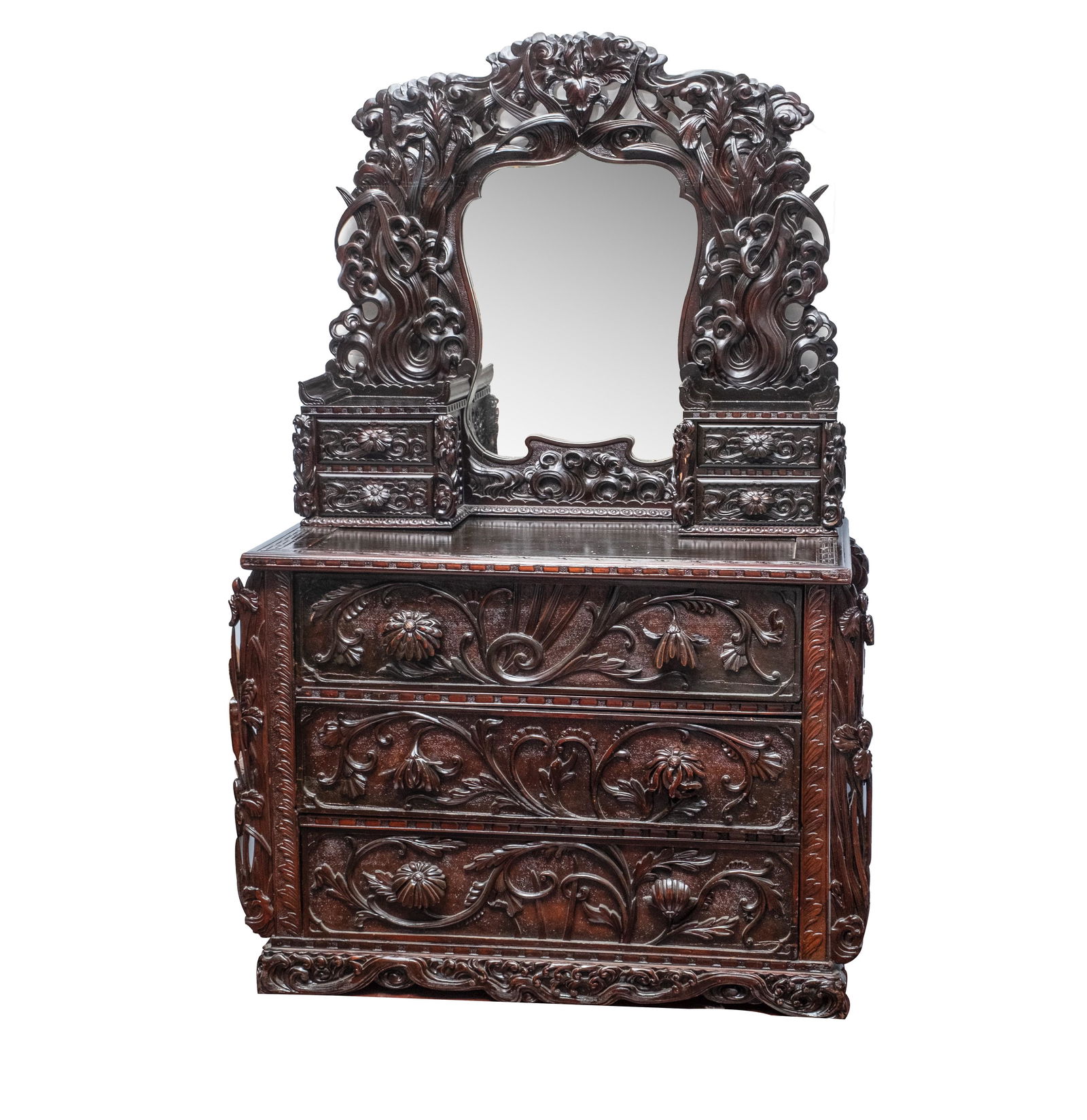 Art Nouveau Carved and Ebonized Mirrored Dresser (1 of 17)