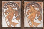 Pair of Mucha Style Painted Mirrors, 20th Century